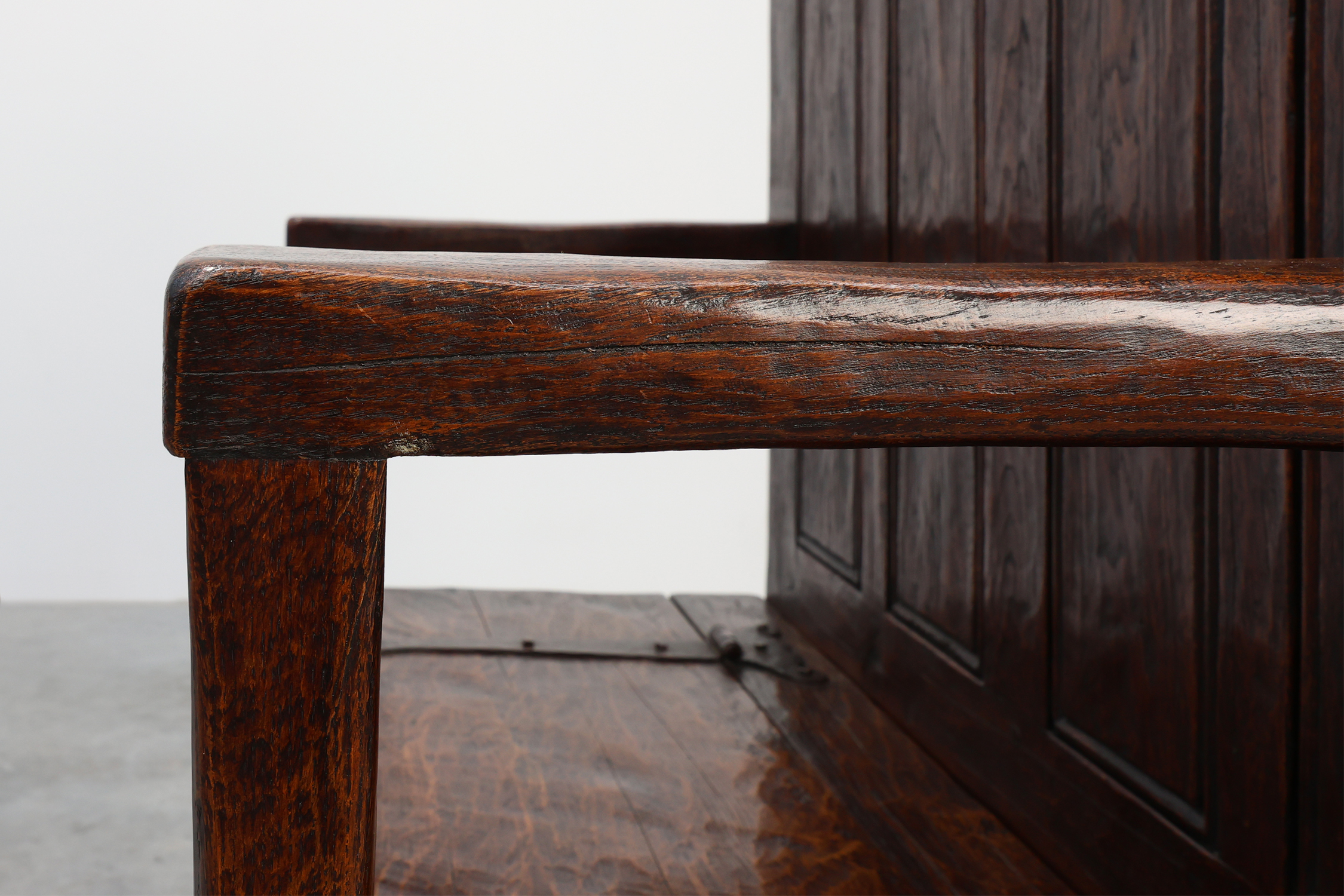 Rustic solid oak carved bench with storage compartment, France 19th centurythumbnail